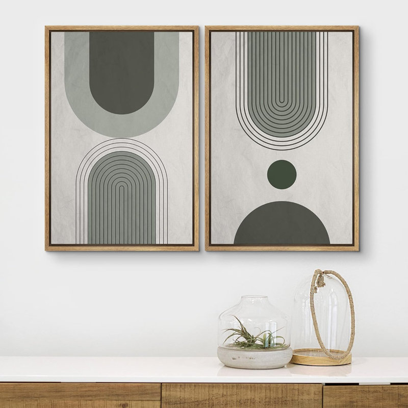 «Mid Century Modern Boho Green», motif géométrique pastel de formes abstraites bohémiennes sur toile, reproduction de 2 pièces