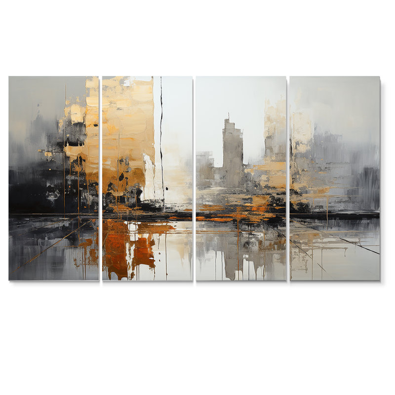 New York City Sunset - art mural urbain pour le salon, 4 pièces, H 28 po x l 48 po