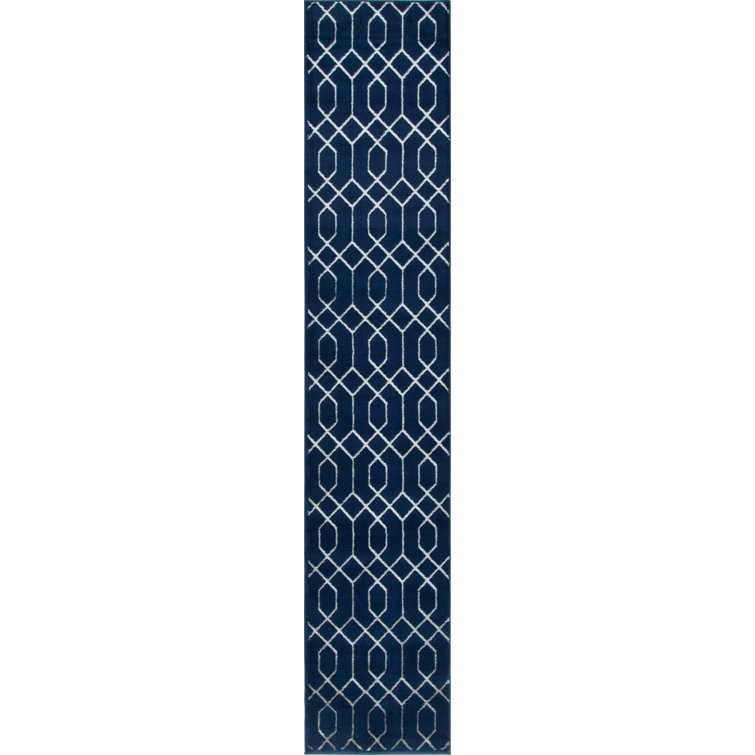 Glam Navy Blue Silver Area Rug