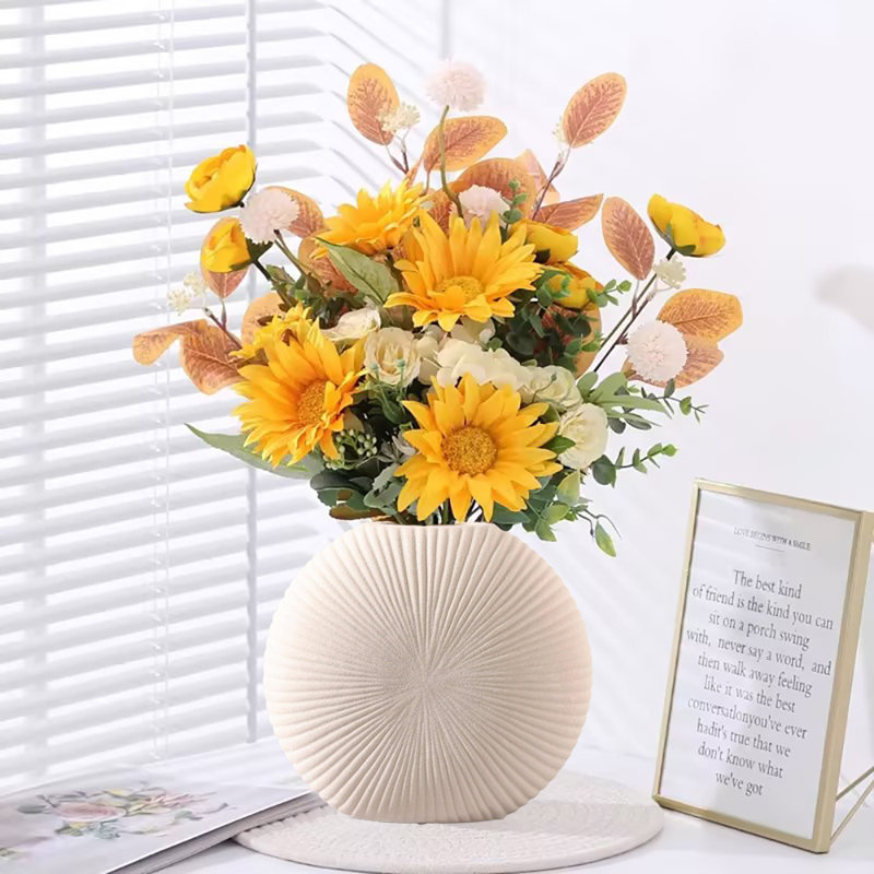 Vase rond en céramique, vase à fleurs moderne, vases Boho pour la décoration intérieure, Beige