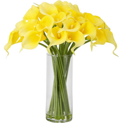 24 tiges de lis de Calla avec vase en verre et eau artificielle Real Touch