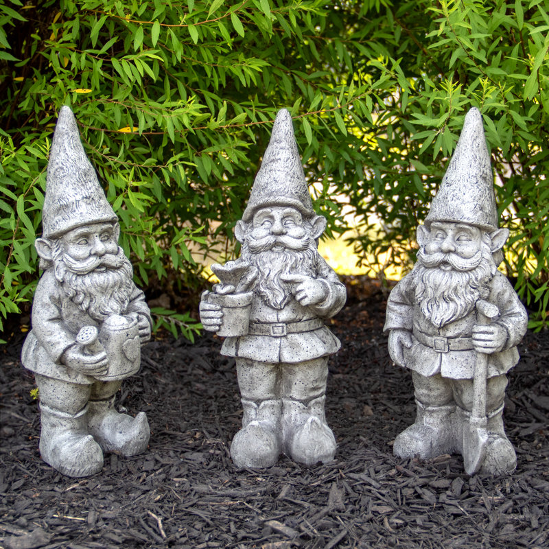 Statues d'extérieur gnomes de jardin gris