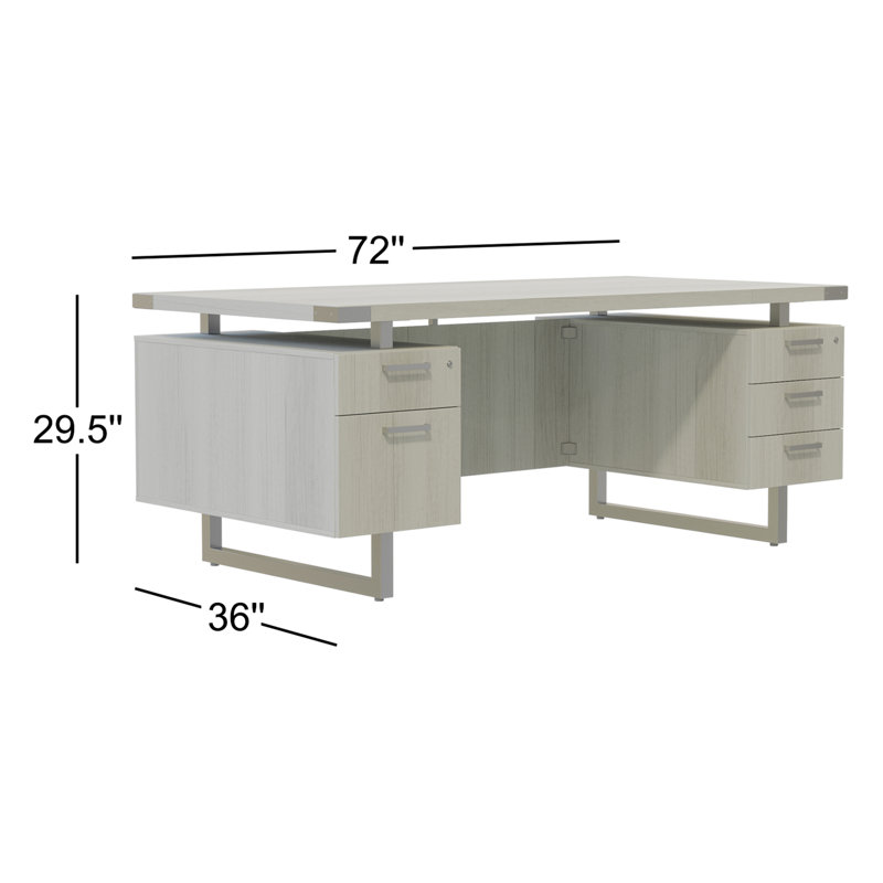 Bureau autoportant Mirella, BBB / BF, Bois de frêne blanc