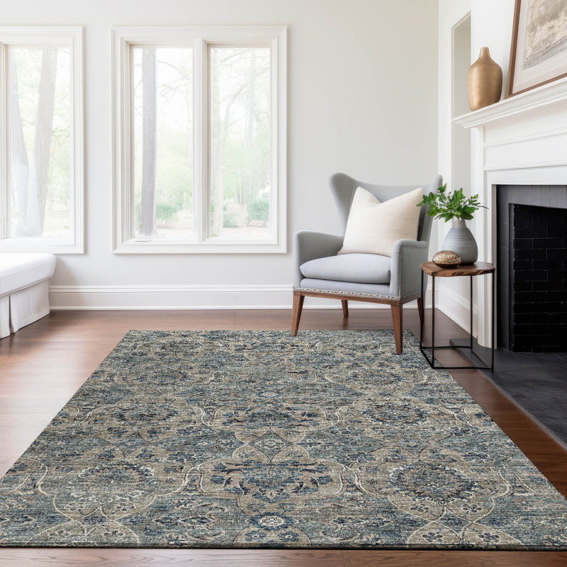 Premium Machine Washable Alliah AMF95 Blue Rug, Rectangle 8' x 10'
