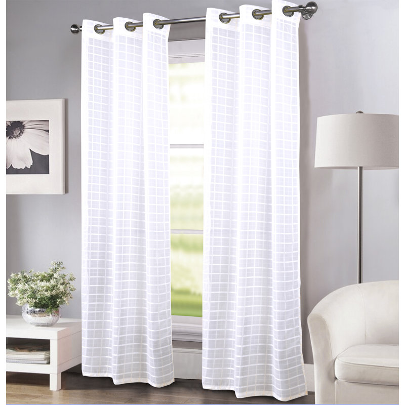 Samel Semi Sheer Curtain Pair, White, 38" W x 63" L