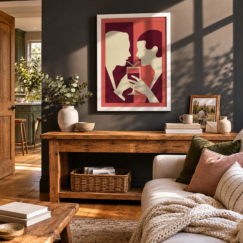 Hands Meet in Red Modern - Framed Print, A4 - 29.7 x 21.0 cm, White