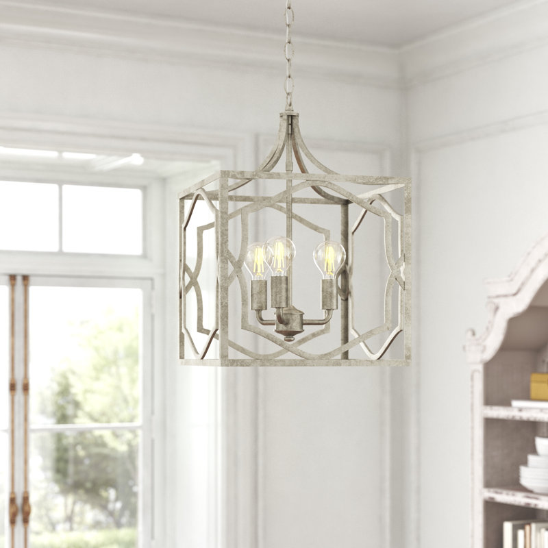 Lanterne suspendue carrée 3 lumières Destrey, Argent antique