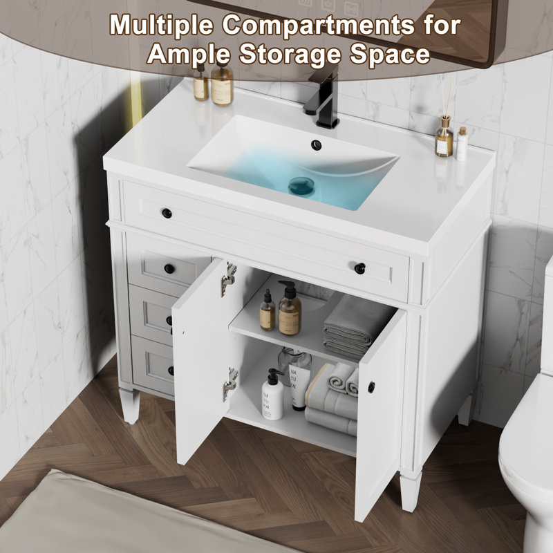Base de meuble-lavabo simple 36 po Mid-Century moderne seulement, lavabo non inclus