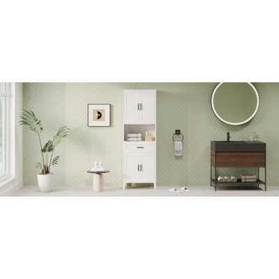 70.9" High Freestanding Tall Bathroom Cabinet With A Drawer, 2 Cabinets, 4 Soft-Close Doors, 2 Adjustable Shelves, Open Storage, For Bathroom, Living Room, Laundry Room