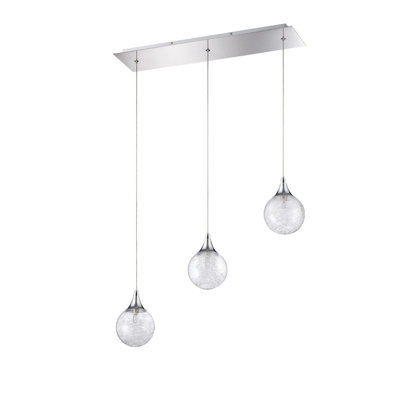 Élégant luminaire suspendu chromé à 5 lumières avec fibres et globes de verre FYBRA - Solution d'éclairage moderne