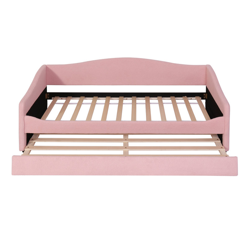 Teddy Fleece Upholstered Daybed With Light And Trundle, Twin, Pink
