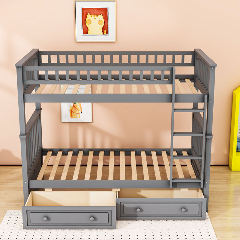 Dilshana Kids Twin Over Twin Bunk Bed with Drawers, Gray