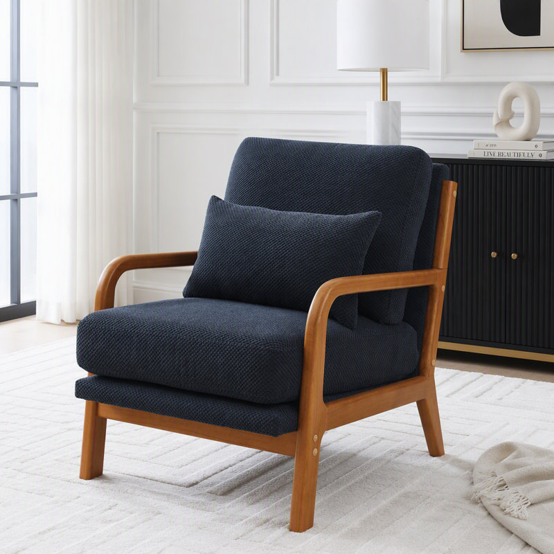 Chaise longue en bois avec revêtement Nubby, Black nubby Fabric