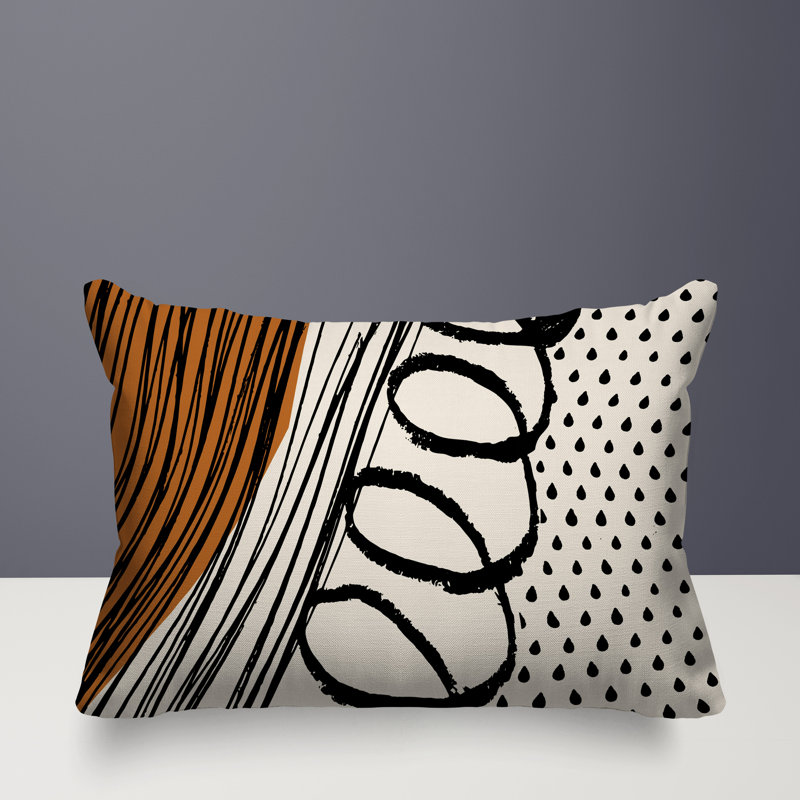 Oreiller rectangulaire réversible intérieur / extérieur Toba, H 18 po x l 25 po, Orange brûlé / noir / blanc cassé