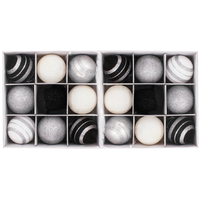 Ornement boule The Holiday Aisle®, Noir, blanc, argenté