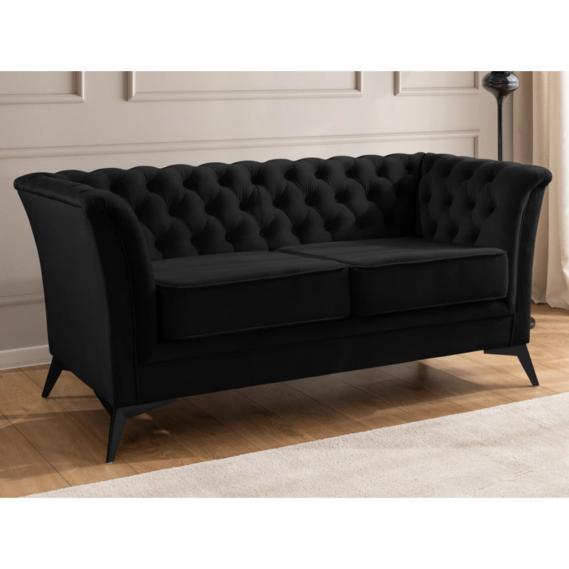 Whitby 2 Seater Velvet Loveseat, Black, Black