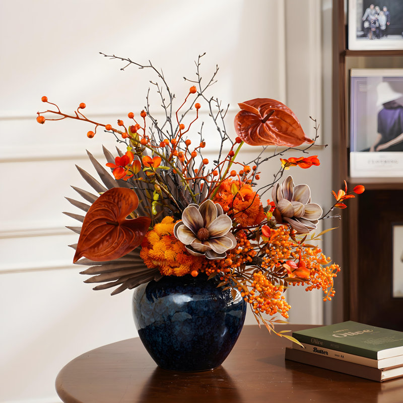 Ornements de fleurs simulées, Orange, Bleu