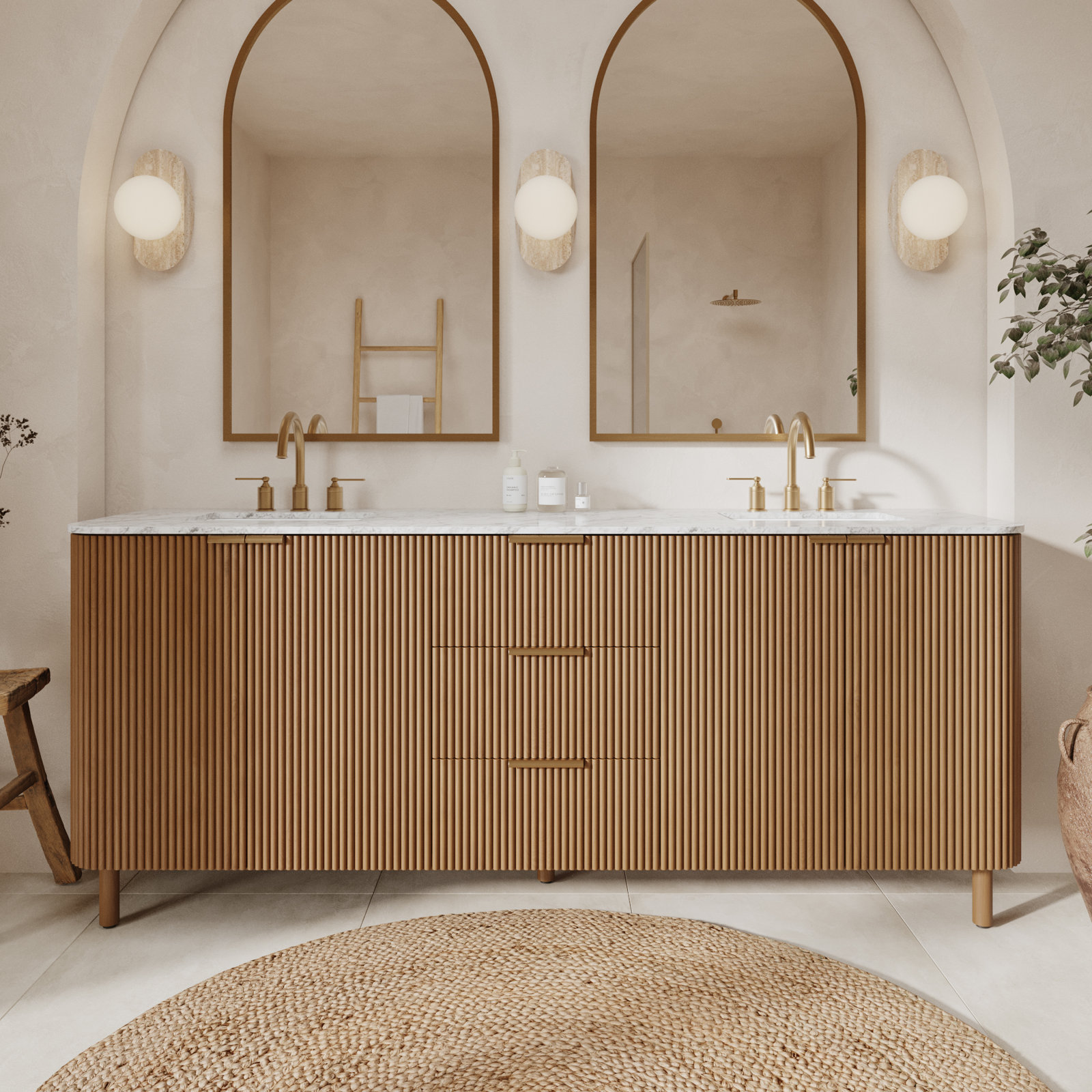 Kensington Double Bathroom Vanity Reeded Birch, 78"
