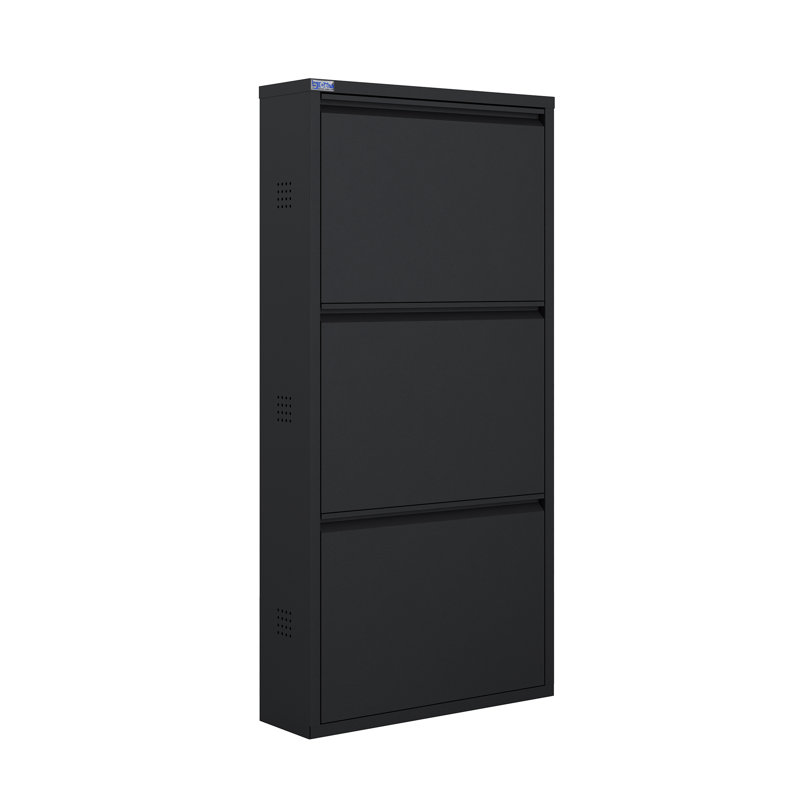 Antibacterial 3 Tier Metal Shoe Cabinet Side Holes, Black
