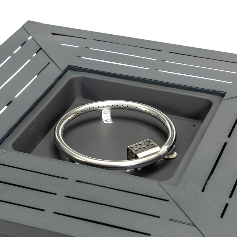 Table de foyer d'extérieur carrée en fer au propane avec allumage intégré et conception polyvalente pour une utilisation toute l'année