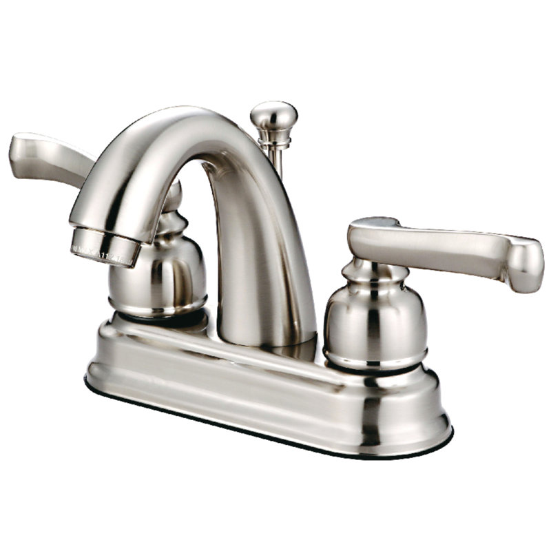 Kingston Brass Royale Two-Handle 3-Hole Deck Mount 4" Centerset Bathroom Faucet with Plastic Pop-Up, Brushed Nickel