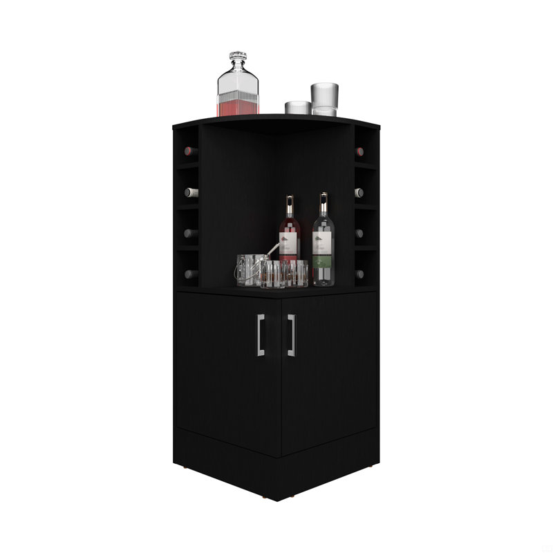 Bar Cabinet, 2 Doors, 8 Wine Bottle Compartments, Black
