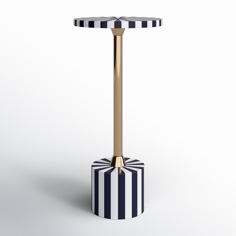 Zane Brass and Bone Inlay Side Round Side Table, Black/Gold