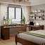Bureau en bois massif brun en forme de L avec 3 tiroirs-108772263-108772261