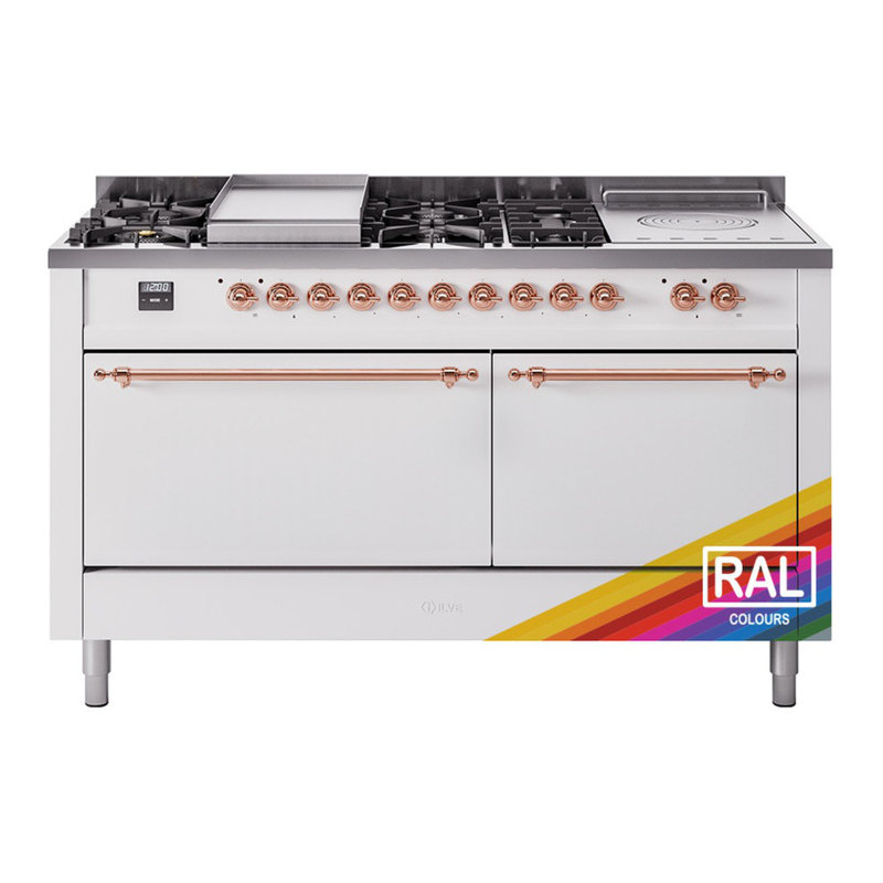 ILVE Nostalgie II 60 in Dual Fuel Range, 7 Burner, Griddle, Frenchtop, Glossy Black/Chrome, Natural Gas