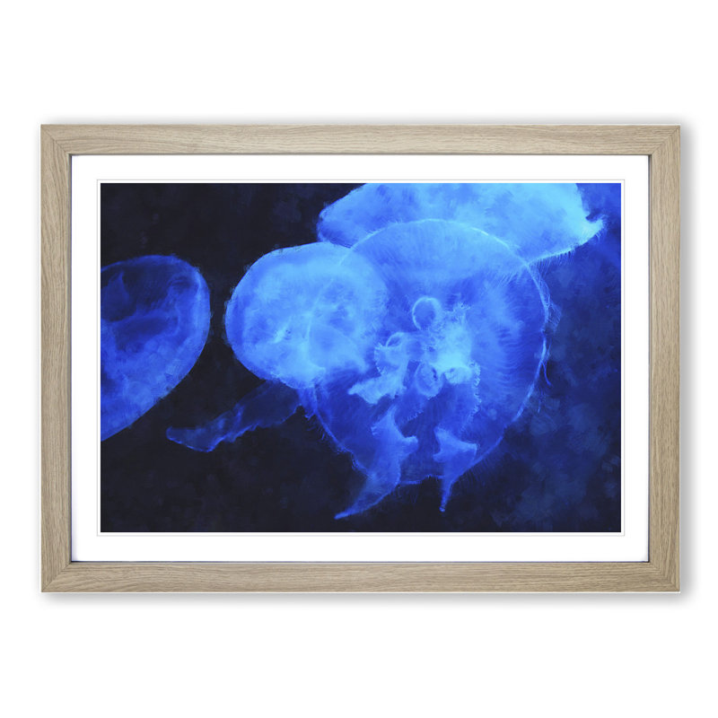 Jellyfish Vol.1 - Picture Frame Painting, 27cm H x 36cm W x 2cm D, Oak