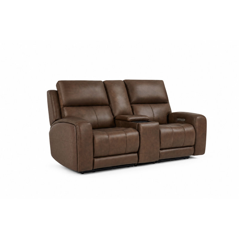 Causeuse en cuir Triple Power avec gravité zéro et console de recharge sans fil, Brown