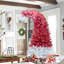 Arbre de Noël à charnière de 6 pi, 300, 1250 pointes de branches, ornement intérieur rouge en forme de chapeau rouge blanc