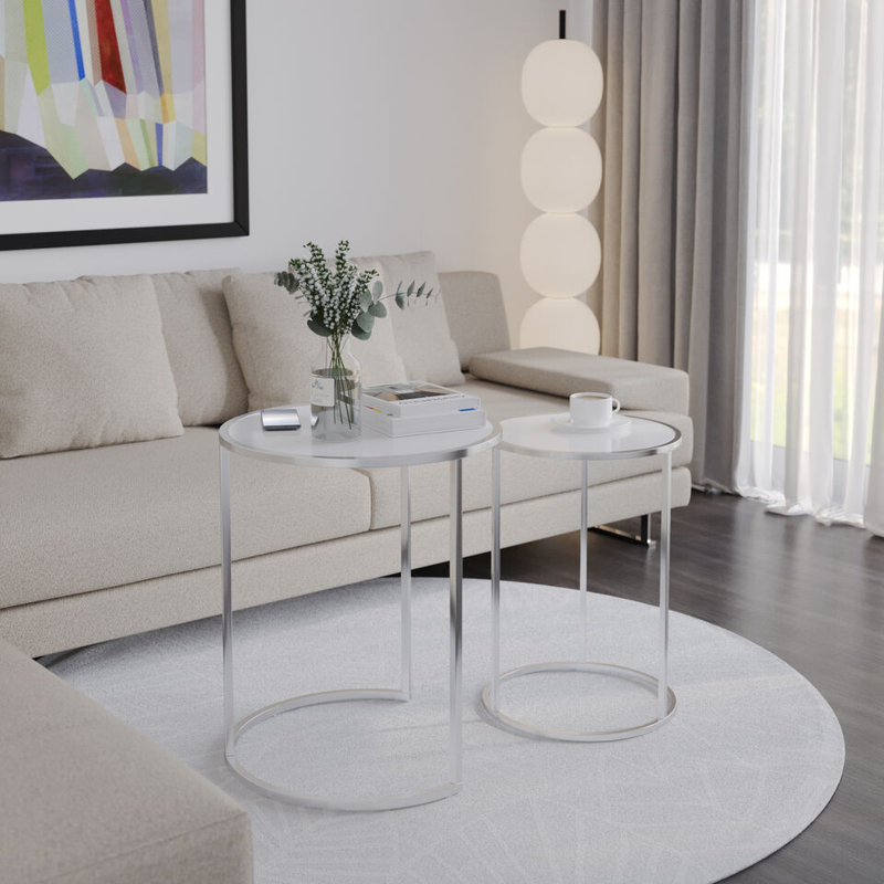 Shkar Three Leg Coffee Table, Chrome, White