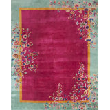 Chinese Art Deco Coral 1920s Knotted Antique Wool Rectangle Room Size Rug