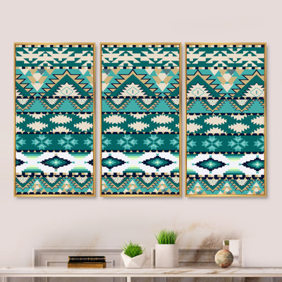 Aztec Geometrics - ensemble d'art moderne sur toile encadrée moderne de 3