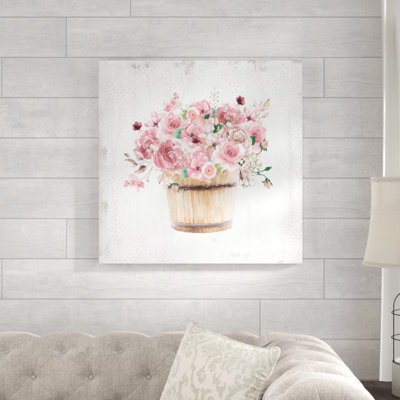 " Pink Floral Bucket On Pattern "