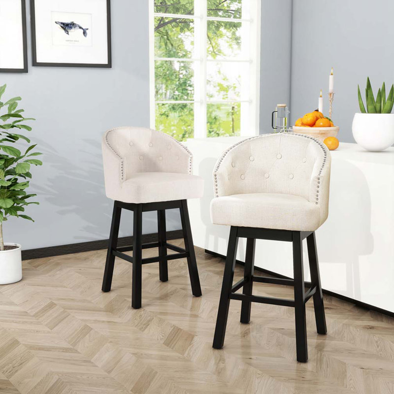 Farmington Swivel 30.25" Faux Leather Bar Stool, Beige, Bar Stool  (32” Seat Height)