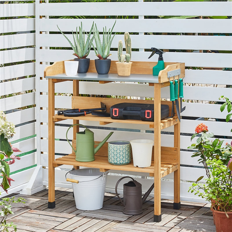 3-layer Outdoor Fir Wood Potting Bench, Wood