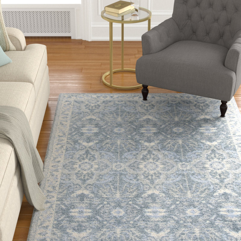 Tapis bleu touffeté à la main Karley, Rectangulaire 4 pi x 6 pi