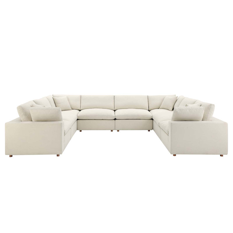 Modway Commix Down-Filled Overstuffed Upholstered Sectional Sofa Set, 8 Piece U Shape, Light Beige Polyester Blend