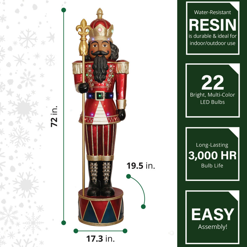 6-Foot Red and Gold LED Nutcracker Greeter Statue