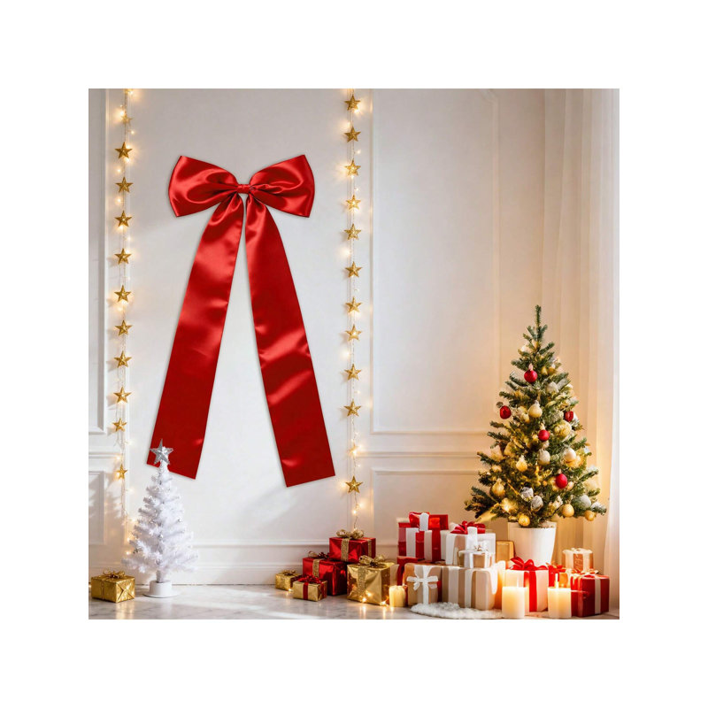 Grand nœud de sapin de Noël de 24 x 63 pouces en rouge et or, ruban de satin de qualité supérieure pour arbre, manteau de cheminée ou escalier