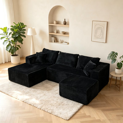 Canapé Boneless de 92,4 po, canapé modulaire Cloud, canapé en velours côtelé pour salon, canapé modulaire en U avec méridienne, sans assemblage