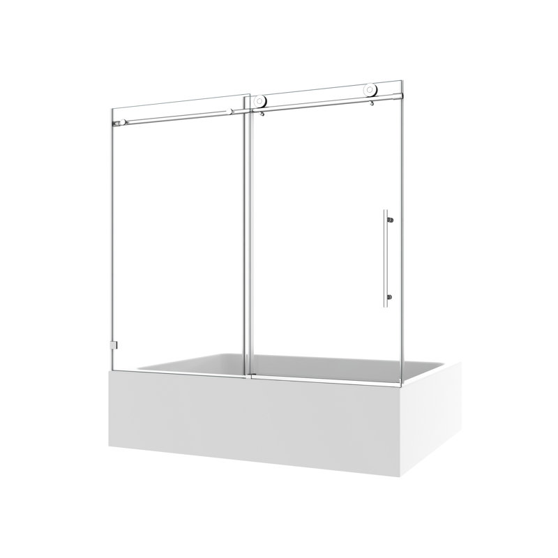 6063 Shower Door In Brushed Nickel - One Fixed & Shifted, , Nano Easy Clean, Tempered Glass, 70Mm 304 Stainless Steel Pulleys For Bath Finish, Design, Soft Closing Function, Cleaning, Bathroom