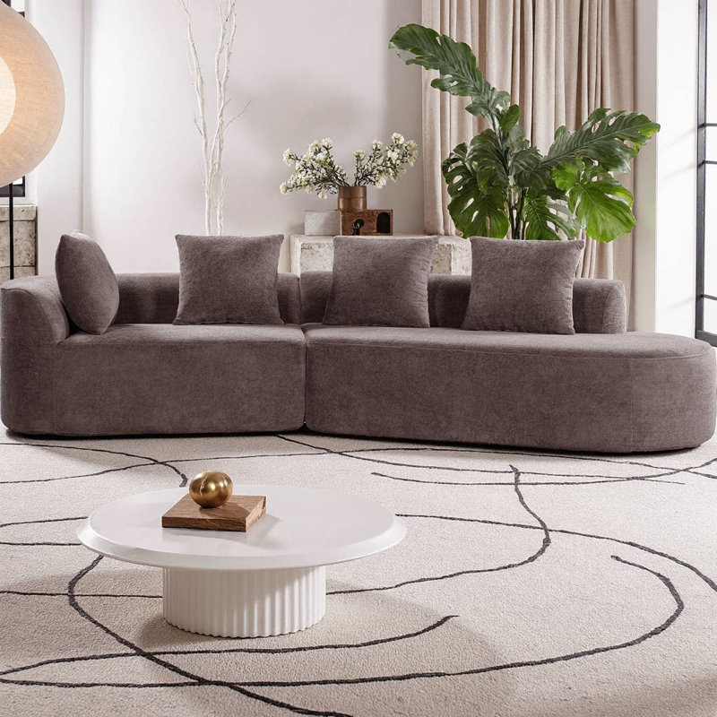 Canapé modulaire incurvé de 116 po avec méridienne moderne de 116 po, ensemble 2 pièces, entièrement assemblé avec une éponge compressée à haute densité, faisant face à droite, doux tissu perlé pour le salon
