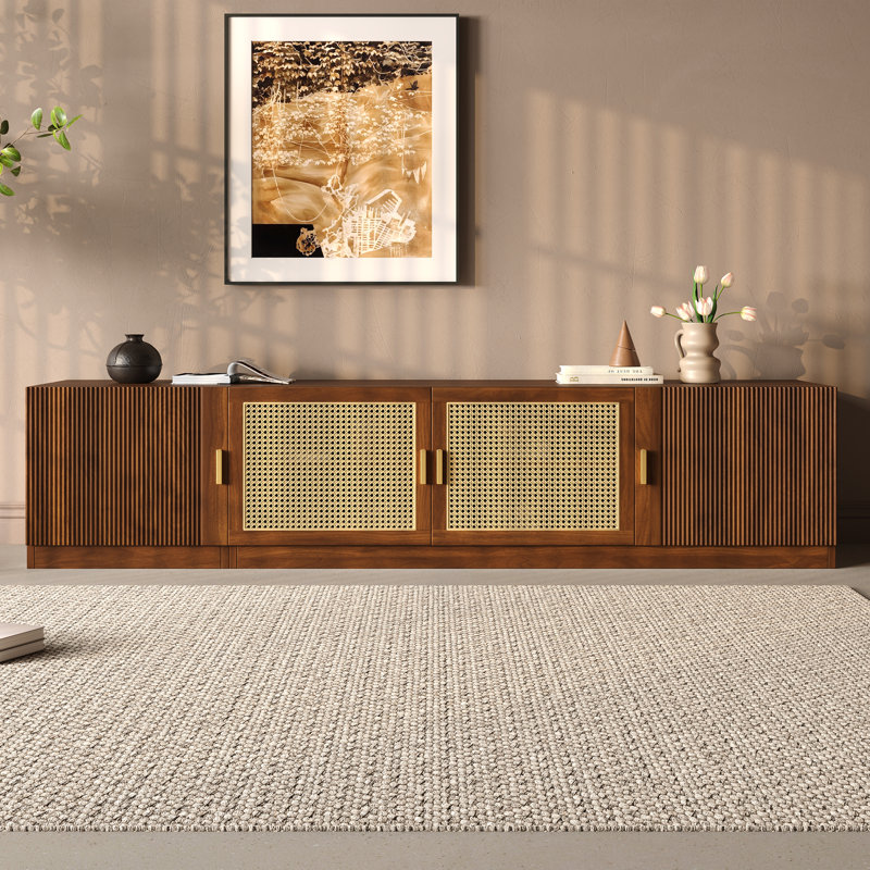 78" TV Stand For Tvs Up To 85", TV Console For Living Room, Media Console With Rattan Doors, Adjustable Shelf TV Stand For Bedroom