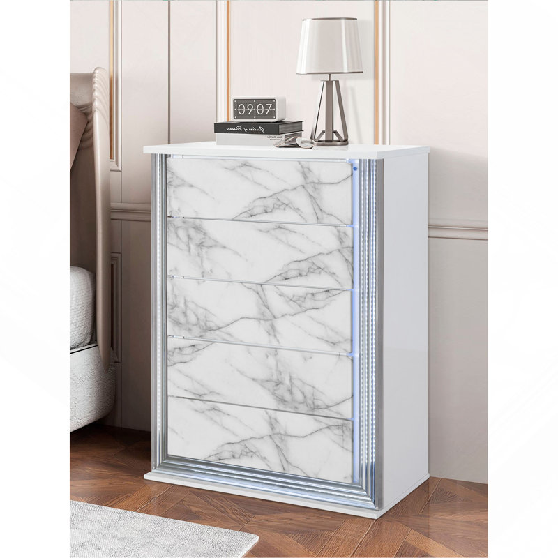 MOON WHITE MARBLE CHEST WITH LED
