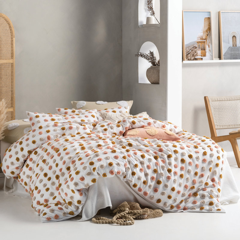 Haze Cotton Dots Duvet Cover Set with Pillowcases, Pink/Sand, King Duvet Cover + 2 Standard Pillowcases
