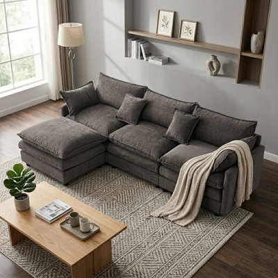 105 Inch Upholstered Sofa, 3-Seater Couch With Ottoman-For Modern Home