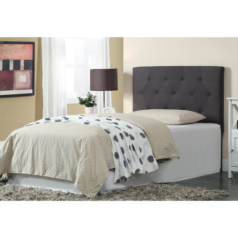 Lit plateforme double contemporain en tissu gris, gris, Simple